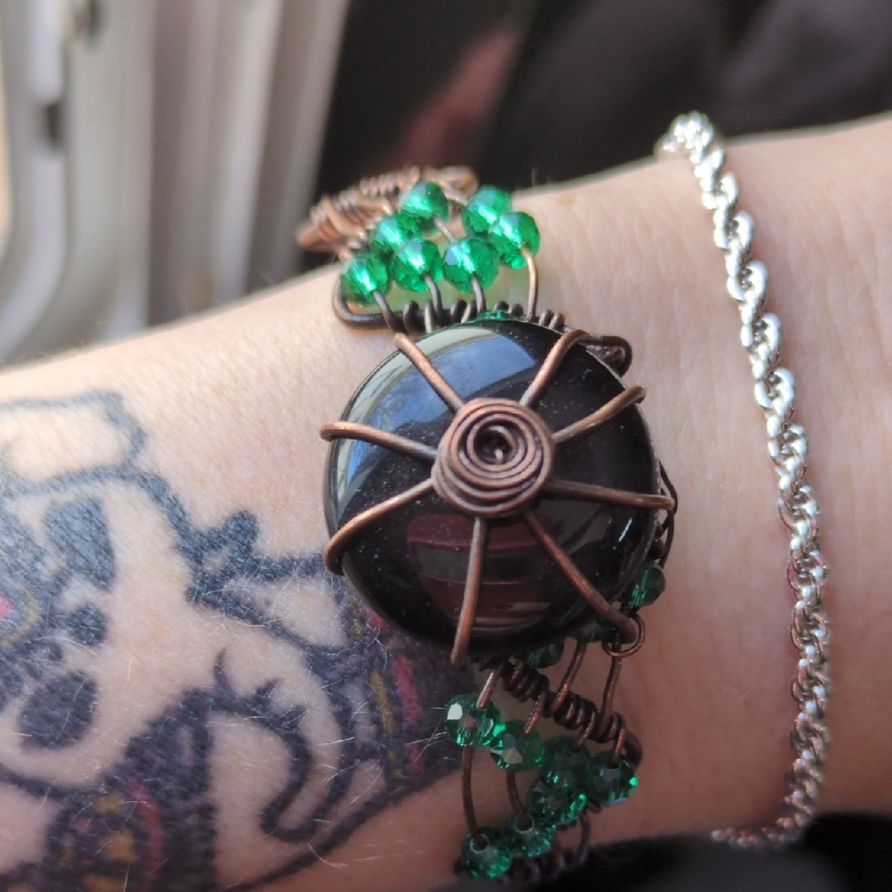 Black and Green Wire Wrapped Bracelet